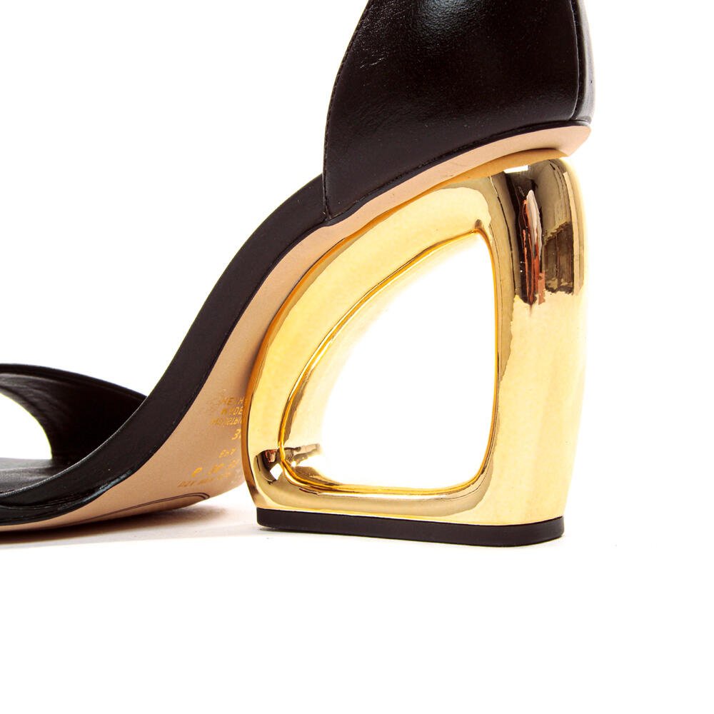 Sandália Couro Preto Salto Alto Vazado Cecconello 2192002-2 Preto/Dourado 4