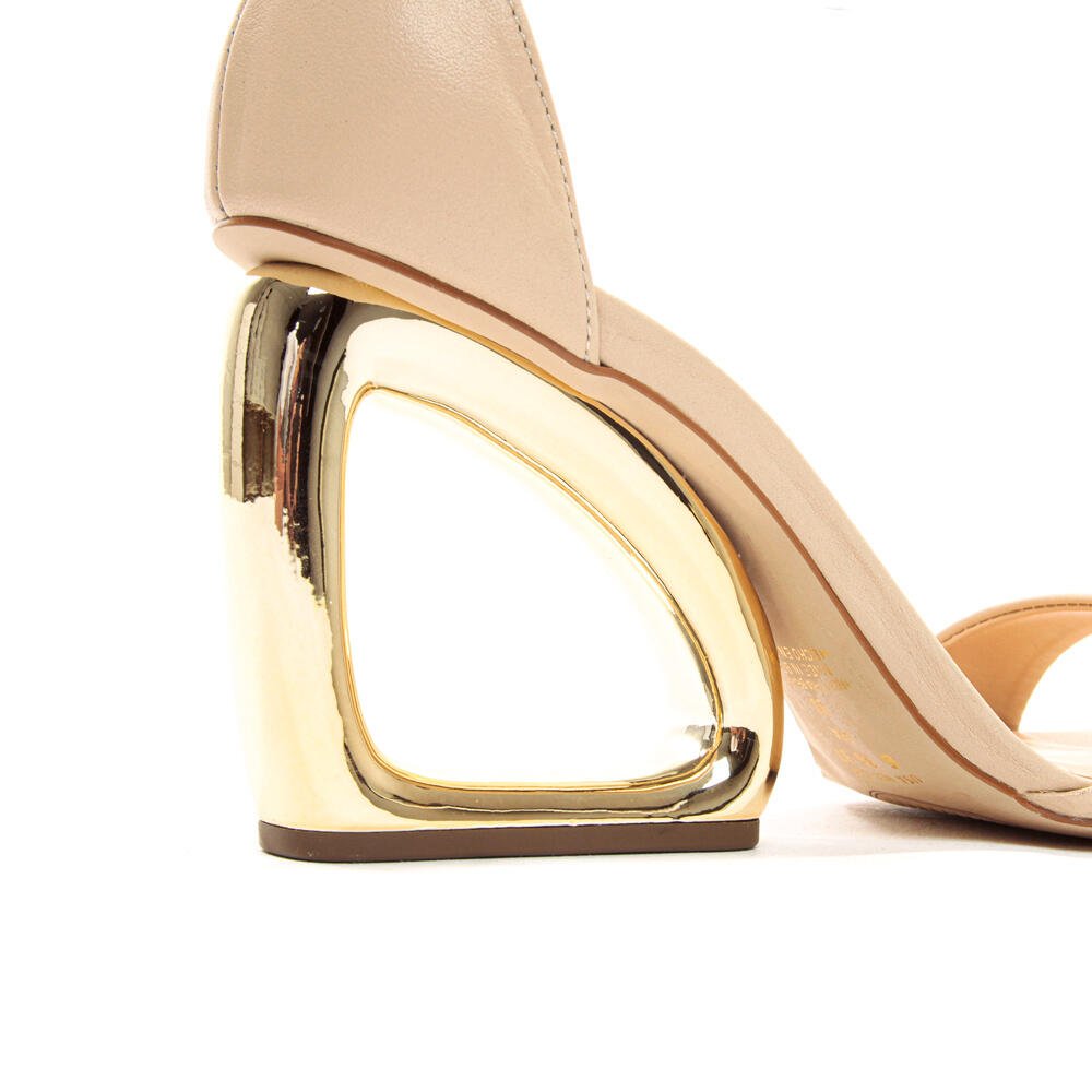 Sandália Couro Creme Salto Alto Vazado Cecconello 2192002-3 Creme/Dourado 4