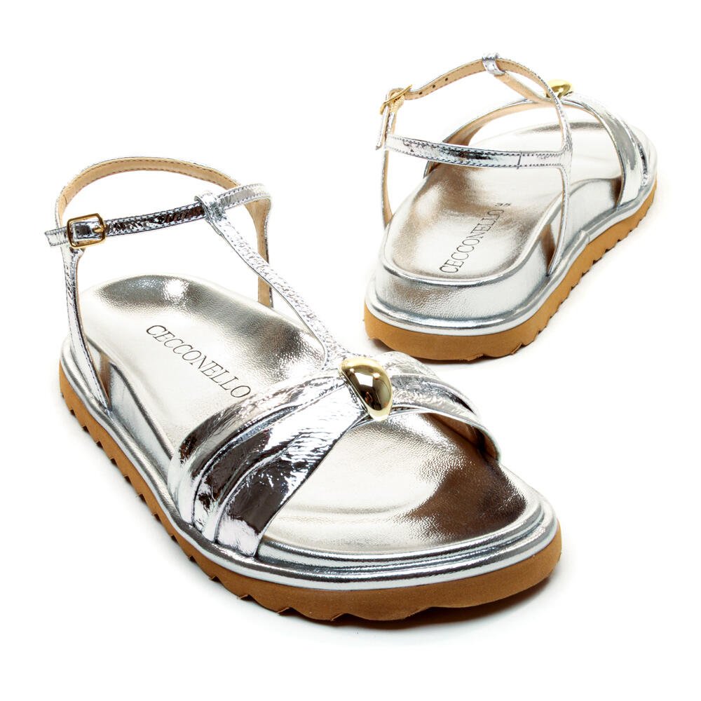 Sandália Papete Couro Prata Cecconello 2638004-1 Prata 5