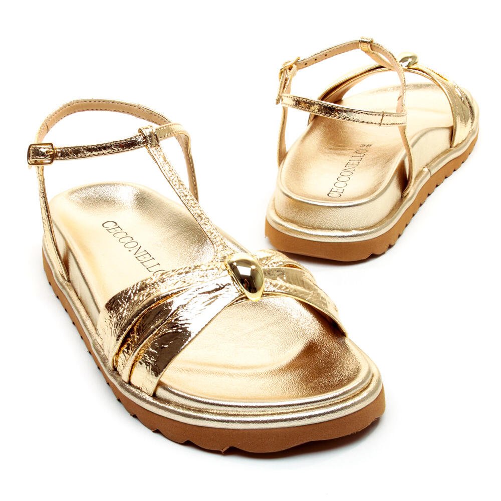 Sandália Papete Couro Ouro Light Cecconello 2638004-2 Ouro Light 5