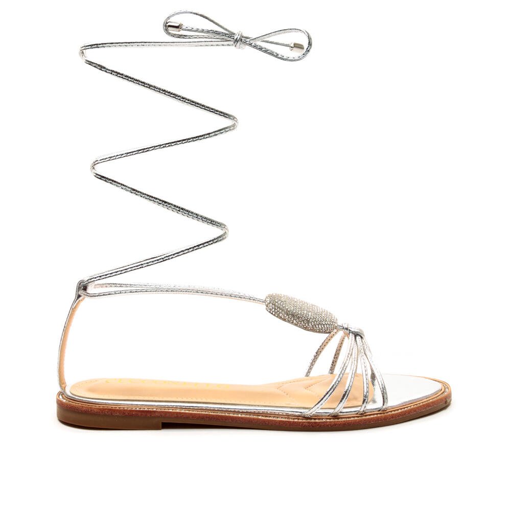 Sandália Rasteira Couro Prata Cecconello 2503005-2