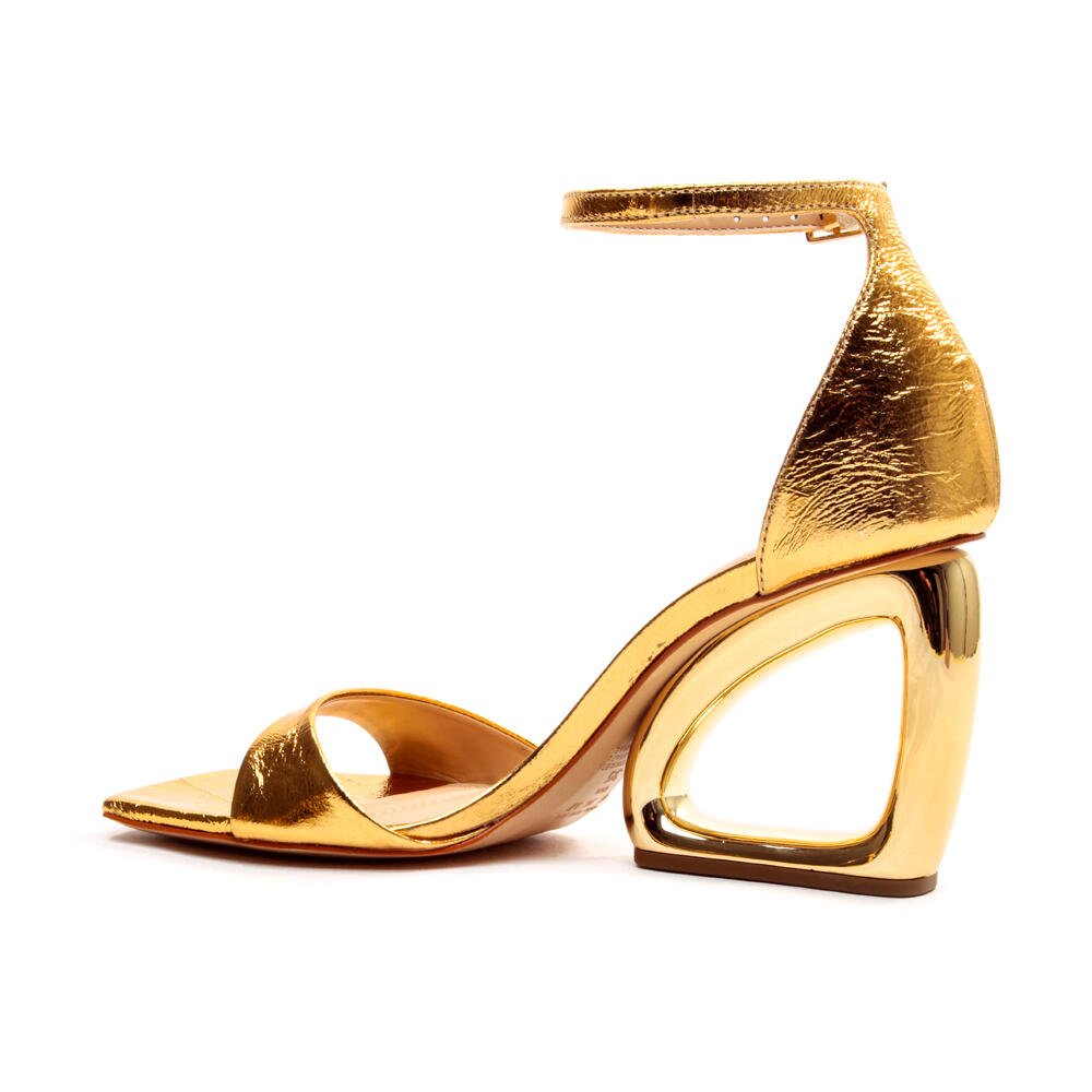 Sandália Couro Ouro Salto Alto Vazado Cecconello 2192002-13 Ouro 3