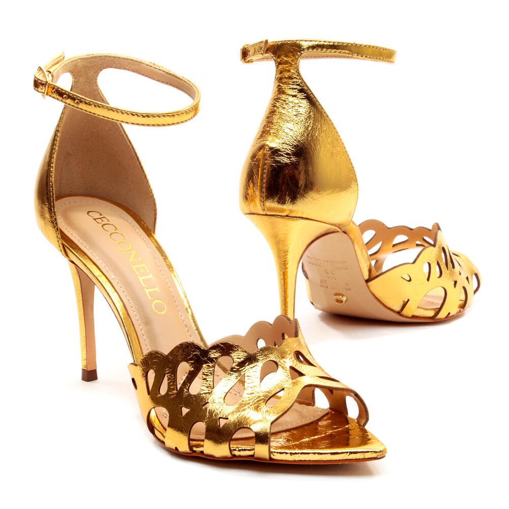Sandália Couro Ouro Salto Alto Cecconello 2512001-3 Ouro 5