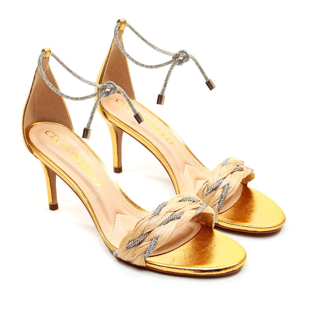 Sandália Couro Ouro Salto Médio Cecconello 2538001-5 Ouro 4