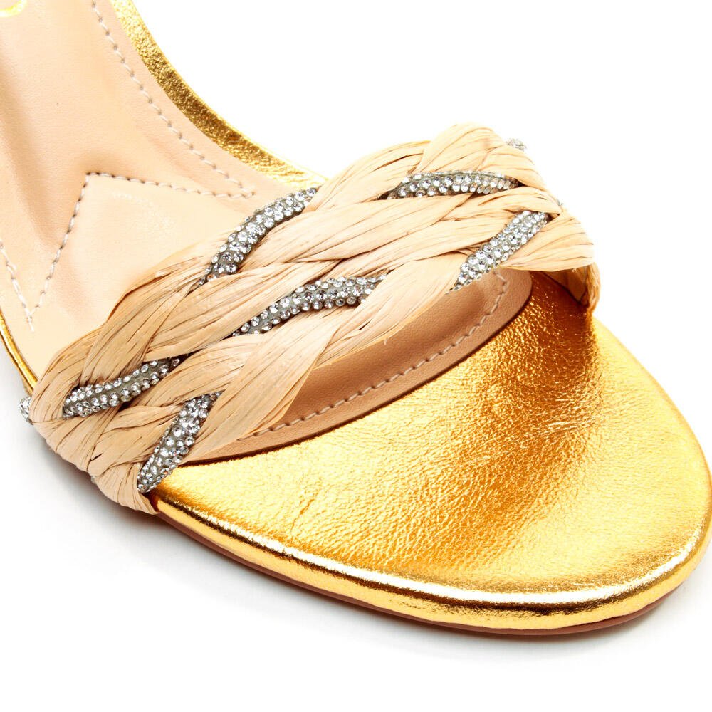 Sandália Couro Ouro Salto Médio Cecconello 2538001-5 Ouro 5