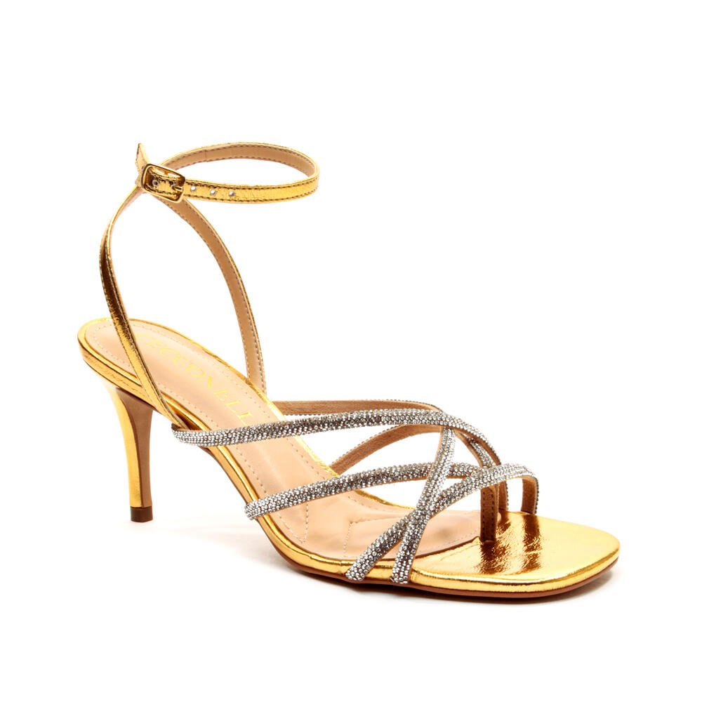 Sandália Couro Ouro Salto Médio Cecconello 2546005-1 Dourado 3