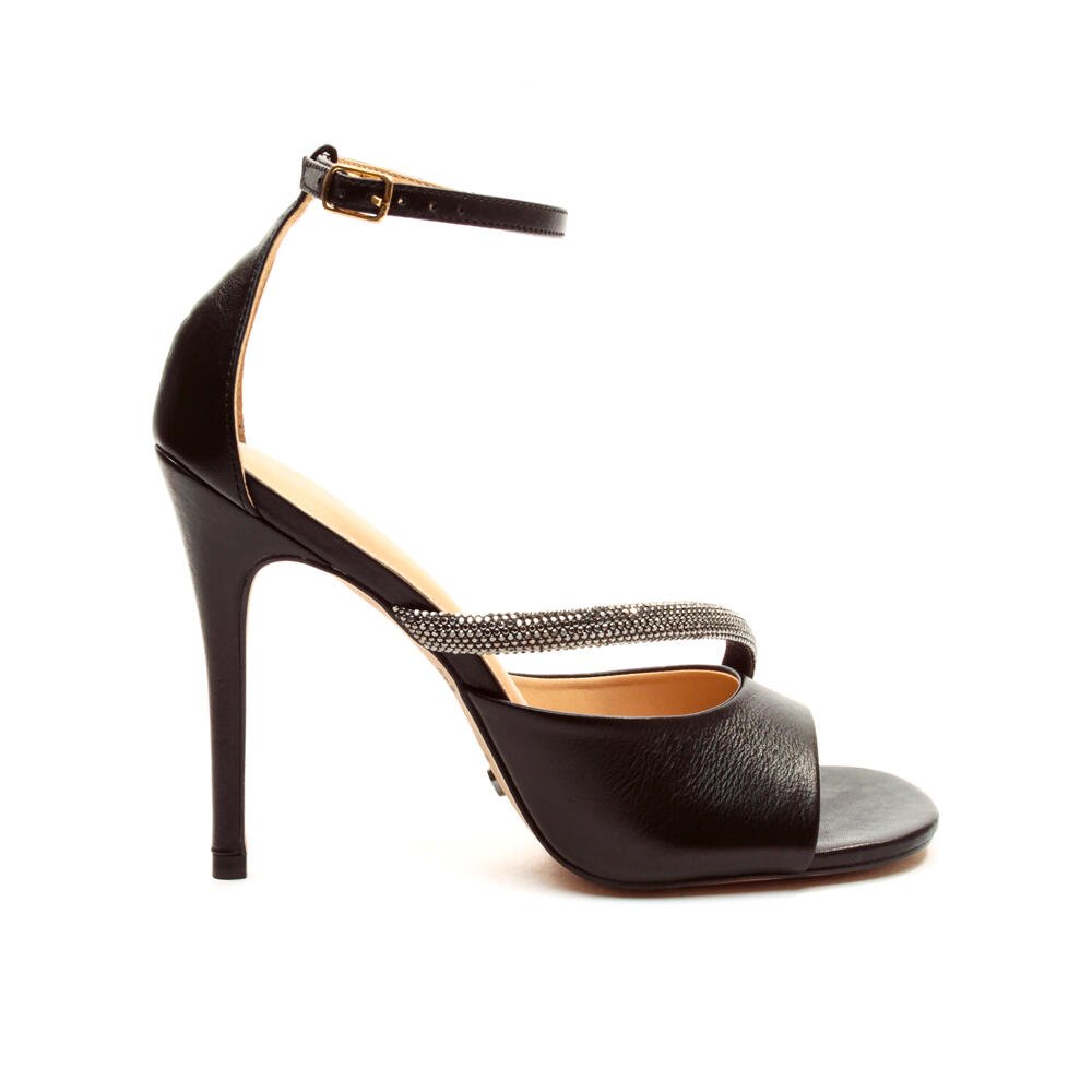 Sandália Couro Preto Salto Alto Cecconello 2551004-1