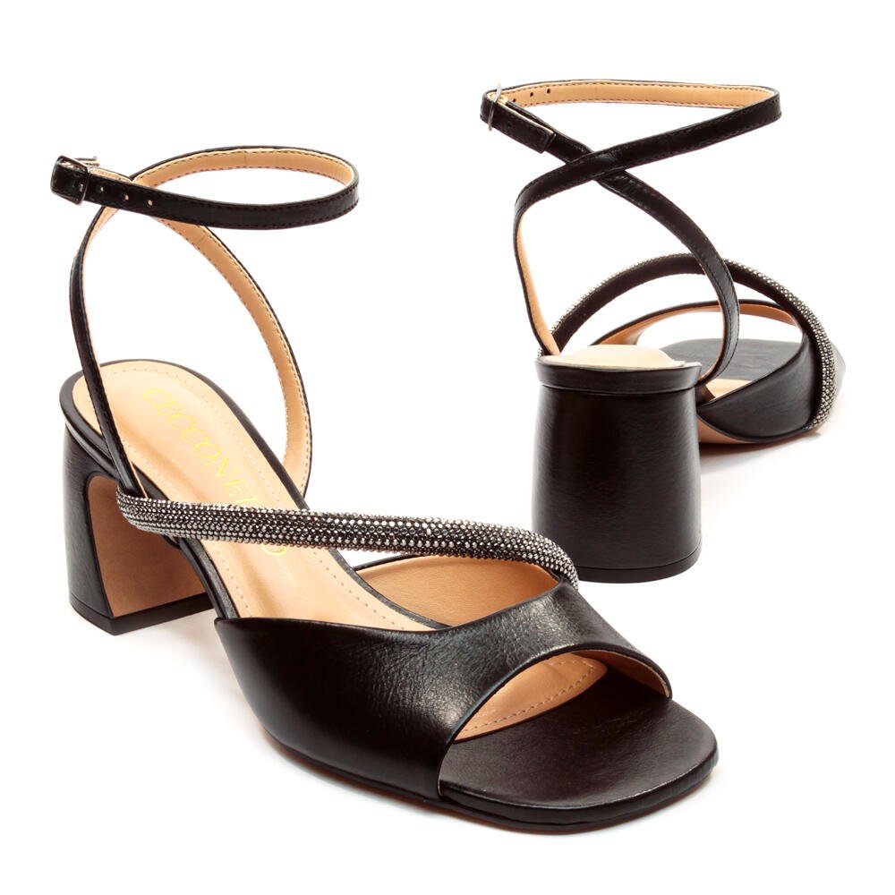 Sandália Couro Preto Salto Bloco Médio Cecconello 2564001-3 Preto 5