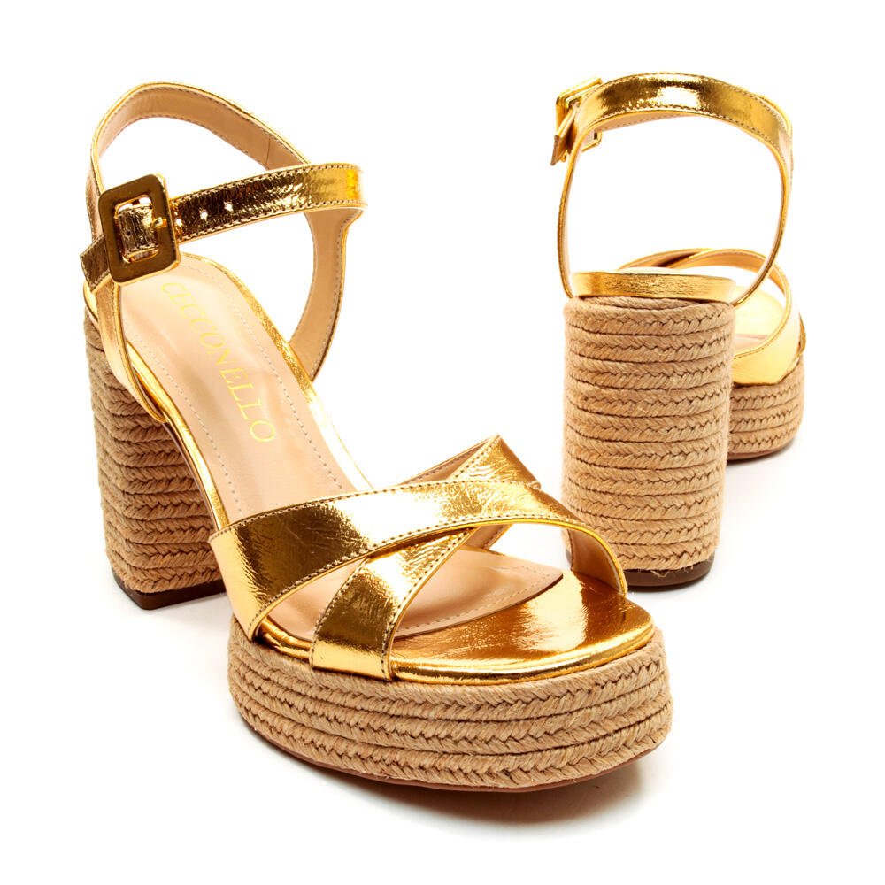 Sandália Couro Ouro Salto Alto Cecconello 2606001-4 Ouro 4