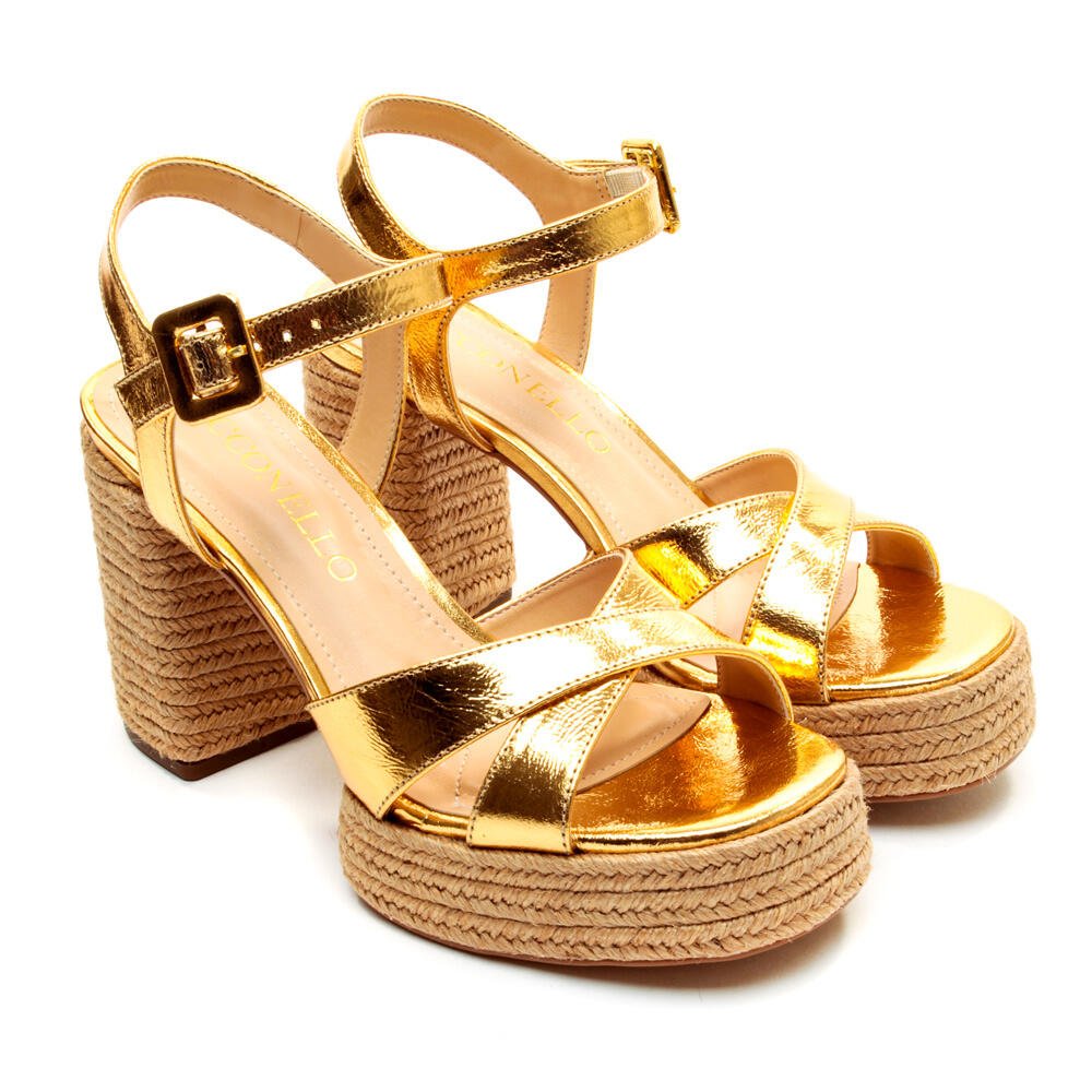 Sandália Couro Ouro Salto Alto Cecconello 2606001-4 Ouro 5