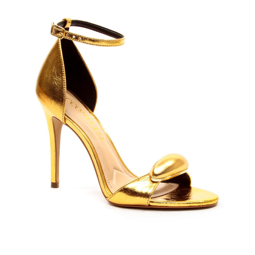 Sandália Couro Ouro Salto Alto Cecconello 2669001-3 Ouro 3