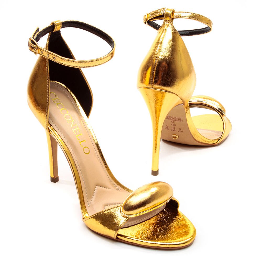 Sandália Couro Ouro Salto Alto Cecconello 2669001-3 Ouro 5