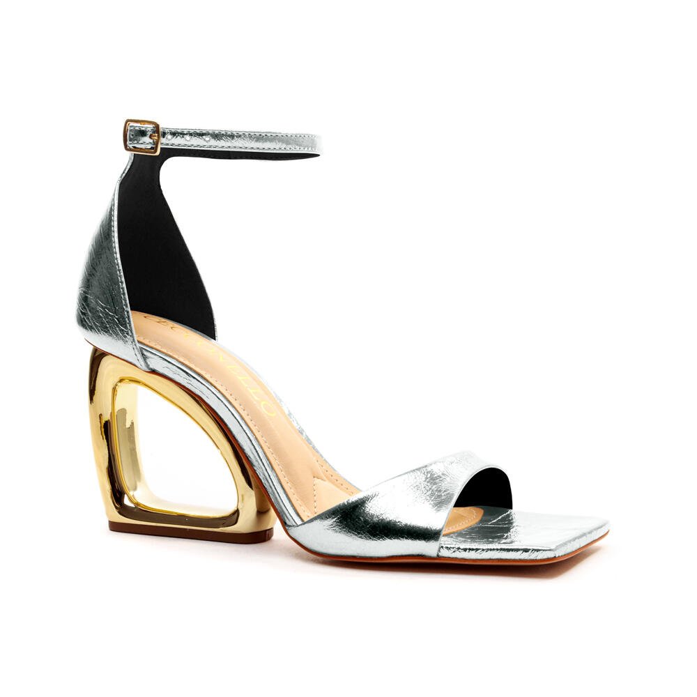 Sandália Couro Prata Salto Alto Cecconello 2192002-33 Prata/Dourado 2