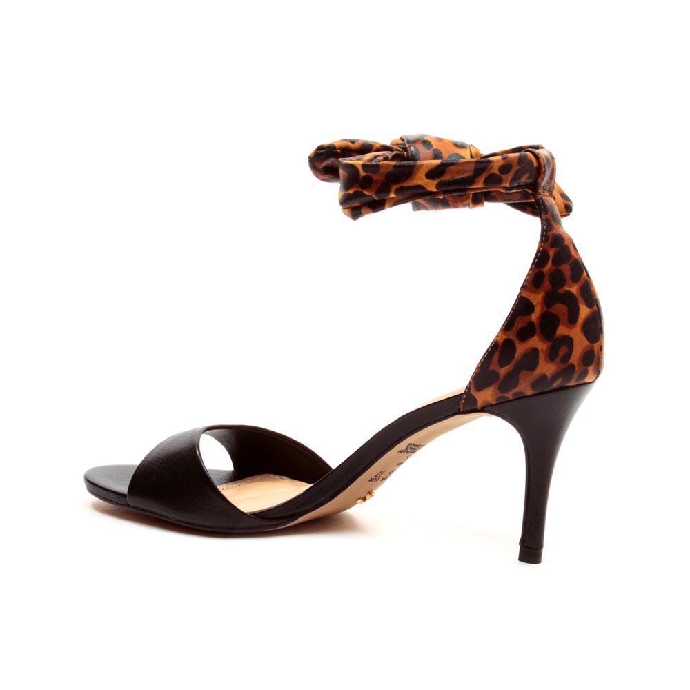 Sandália Couro Preto Salto Médio Cecconello 2538010-7 Preto/Onça 4