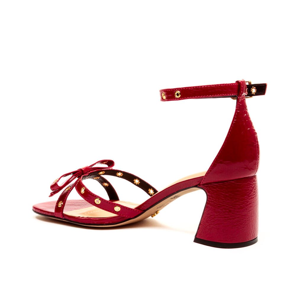 Sanda Couro Vermelho Salto Bloco Médio Cecconello Vermelho 4