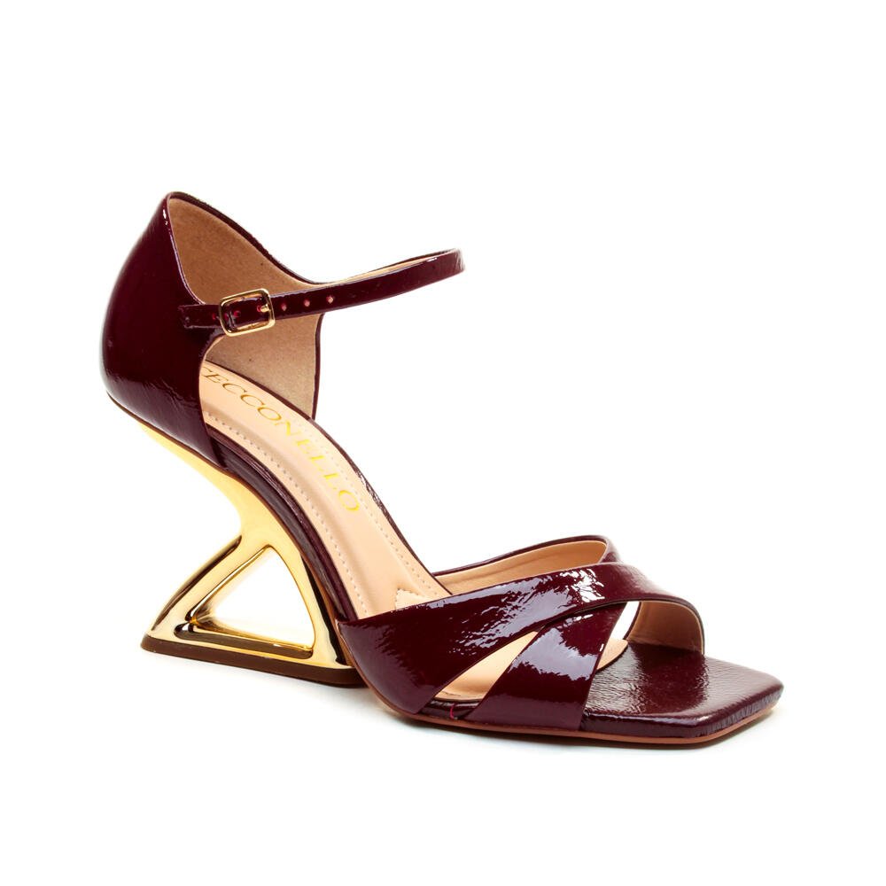 Sandália Couro Bordô Salto Alto Cecconello 2654002-1 Bordô/Dourado 3