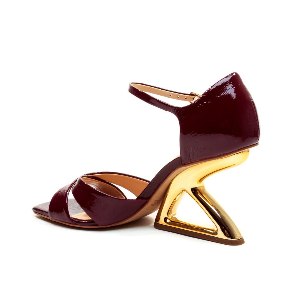 Sandália Couro Bordô Salto Alto Cecconello 2654002-1 Bordô/Dourado 4