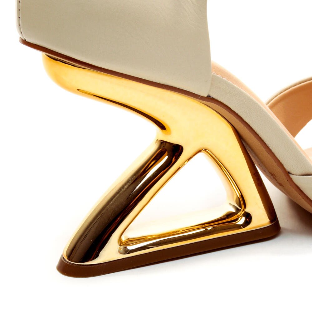 Sandália Couro Off White Salto Alto Cecconello 2654002-2 Off White/Dourado 5