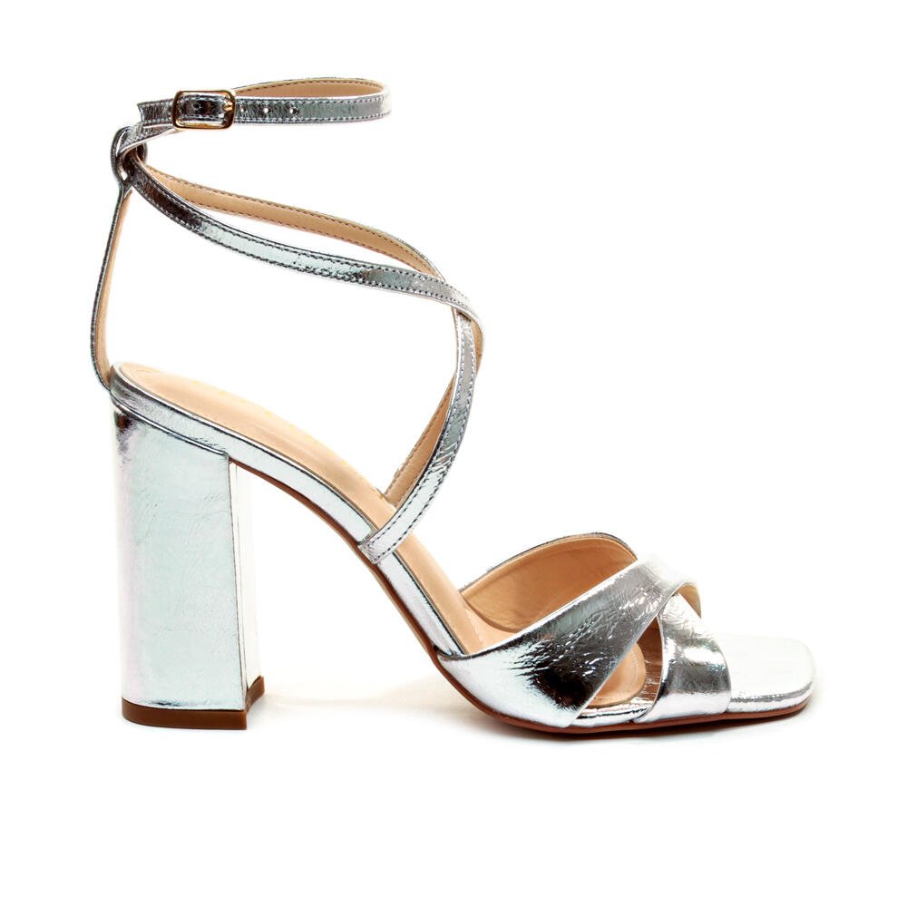 Sandália Couro Prata Salto Alto Cecconello 2702001-2