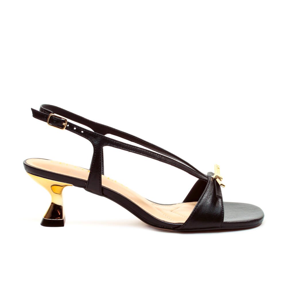 Sandália Couro Preto Salto Baixo Cecconello 2633002-2