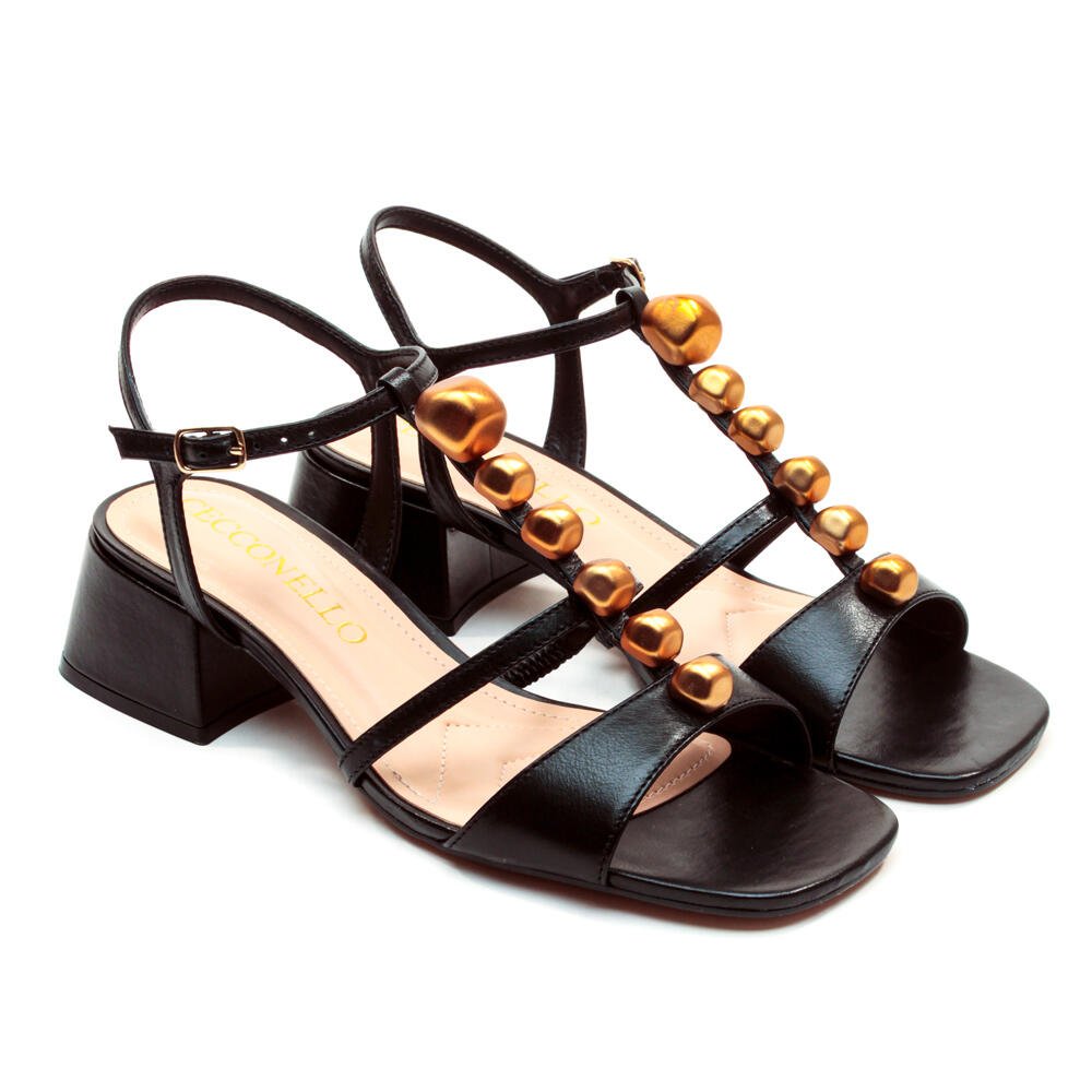 Sandália Couro Preto Salto Bloco Baixo Cecconello 2687002-1 Preto 5