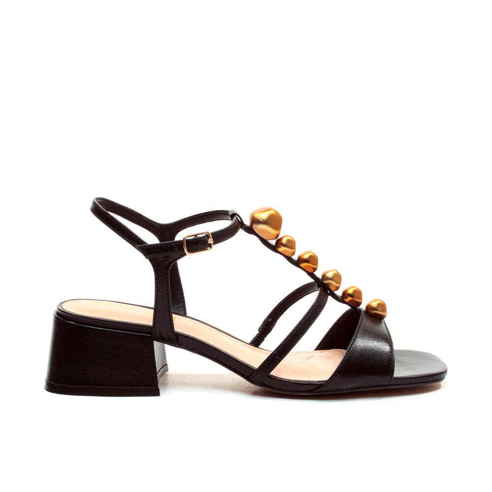 Sandália Couro Preto Salto Bloco Baixo Cecconello 2687002-1