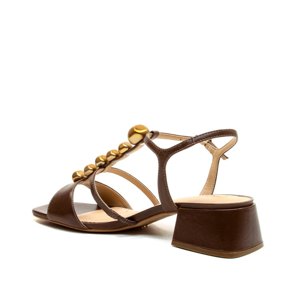 Sandália Couro Marrom Salto Bloco Baixo Cecconello 2687002-2