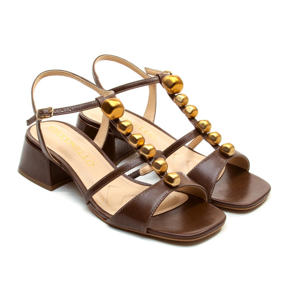 Sandália Couro Marrom Salto Bloco Baixo Cecconello 2687002-2 Marrom 2