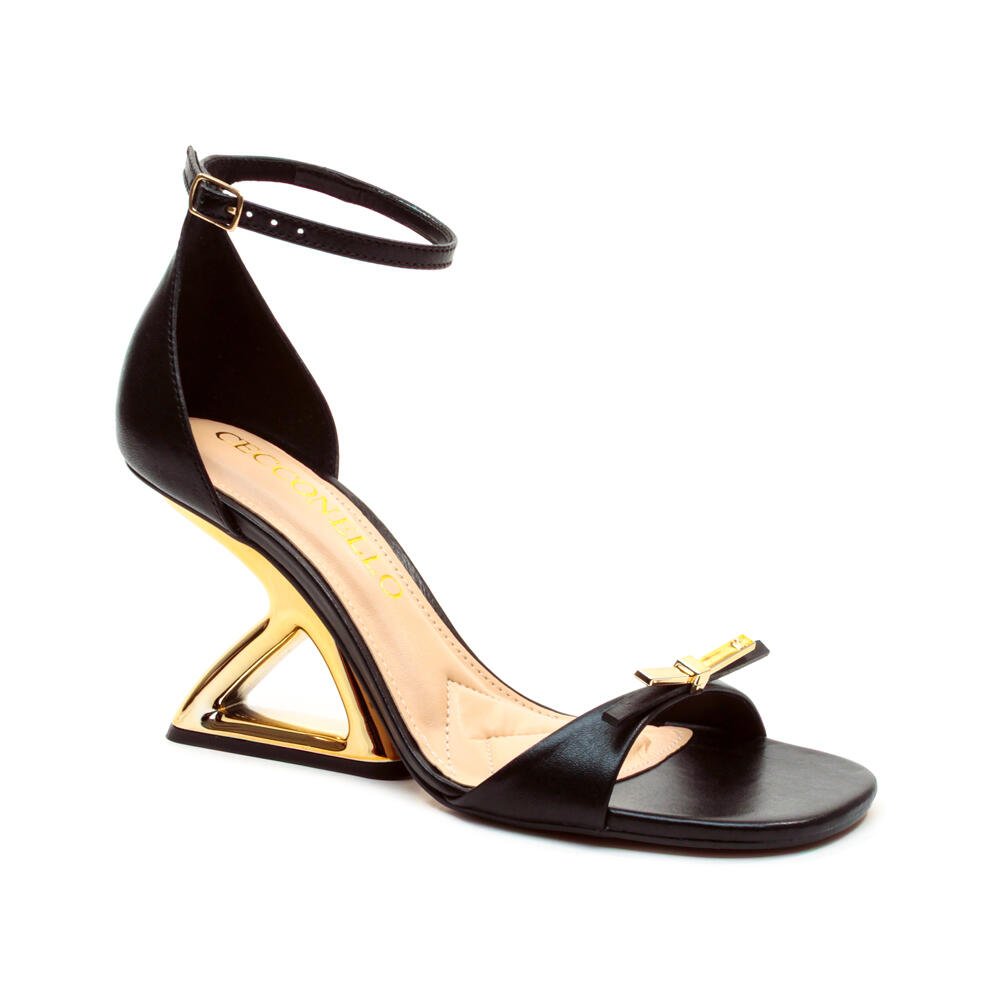 Sandália Couro Preto Salto Alto Cecconello 2691001-2 Preto/Dourado 3