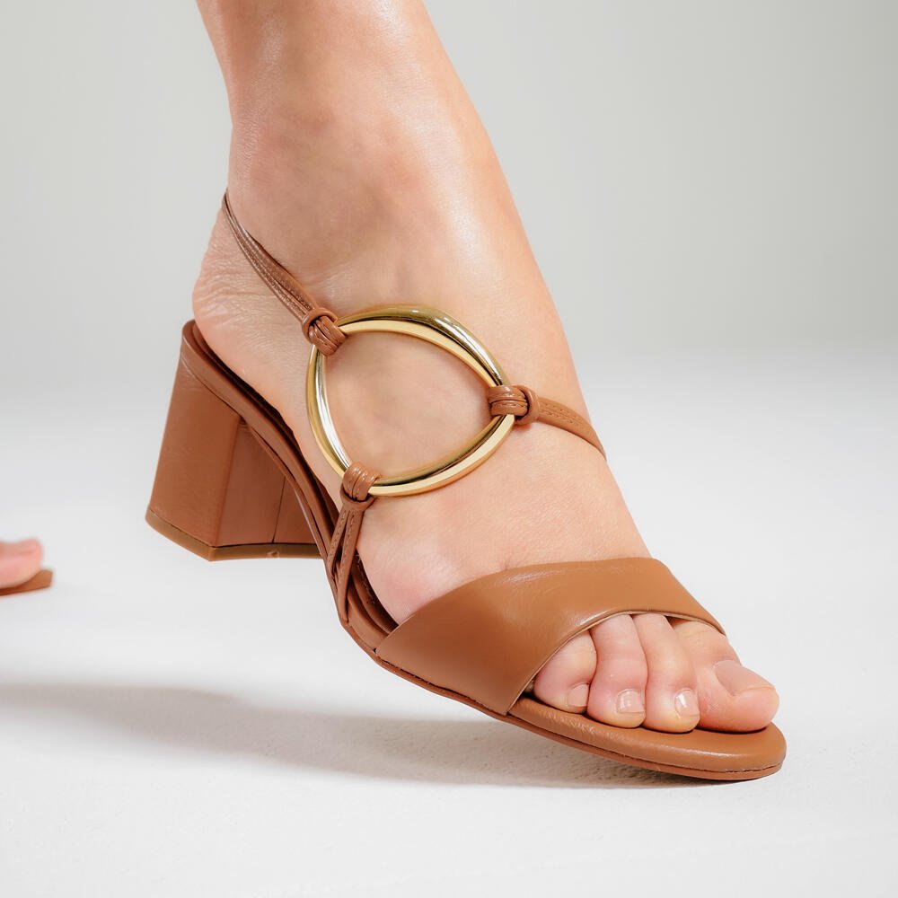 Sandália Couro Marrom Salto Bloco Médio Cecconello 2709001-1 Marrom 4