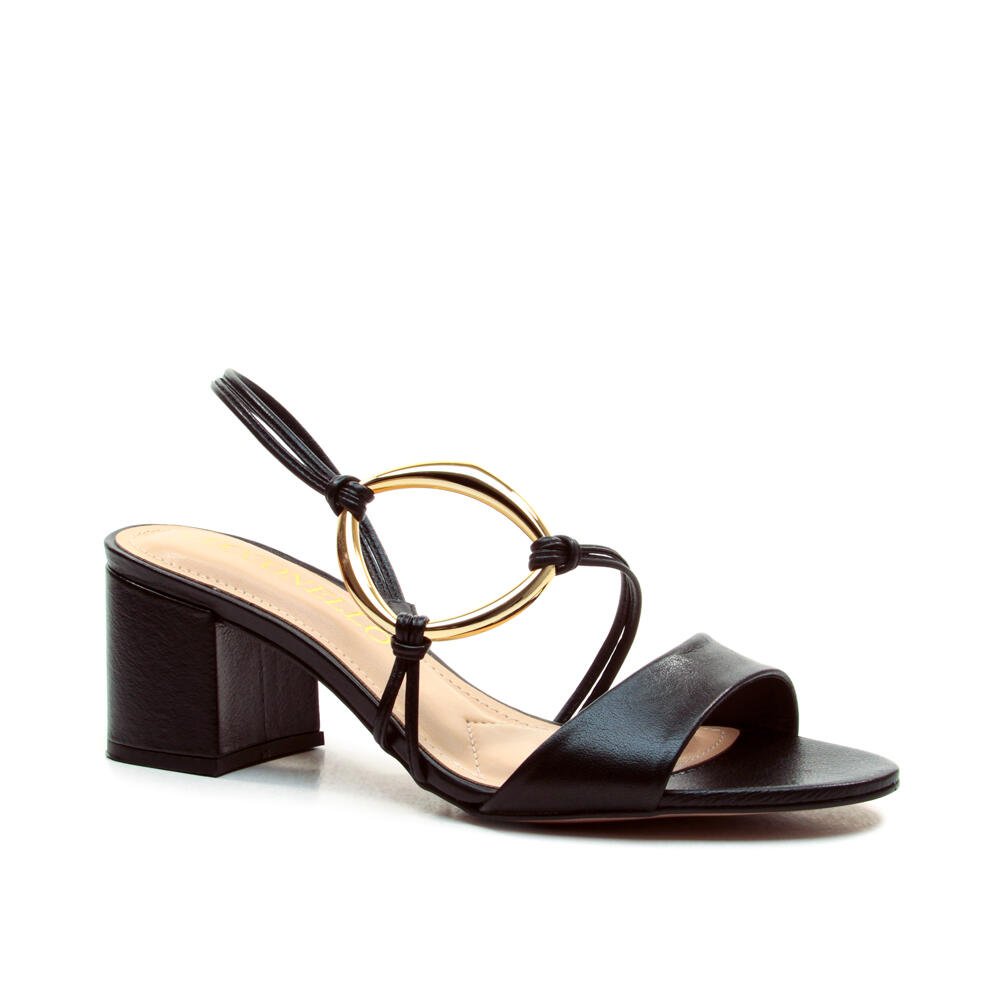 Sandália Couro Preto Salto Bloco Médio Cecconello 2709001-2 Preto 2