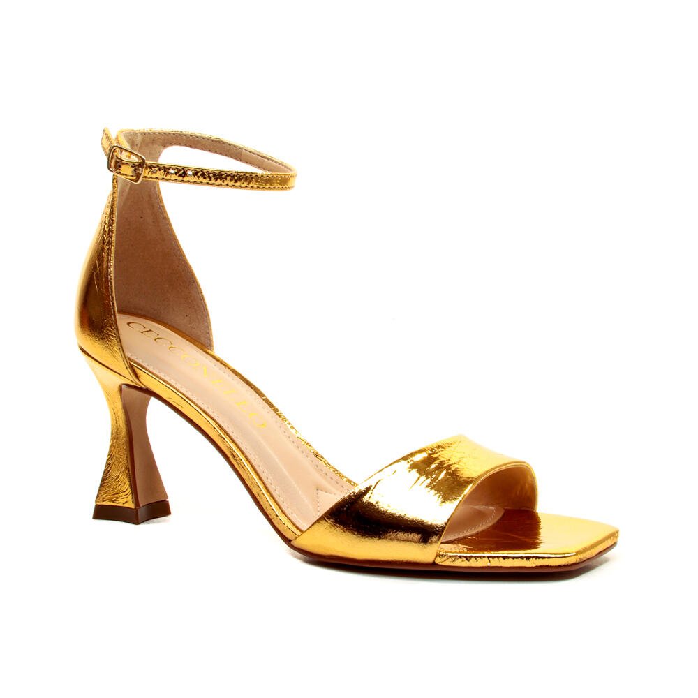Sandália Couro Ouro Salto Médio Cecconello 2694002-5 Ouro 2