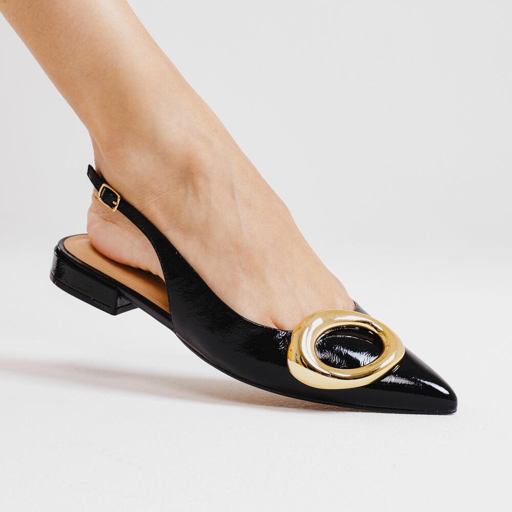 Sapatilha Slingback Couro Preto Cecconello 2628004-2 Preto/Dourado 2