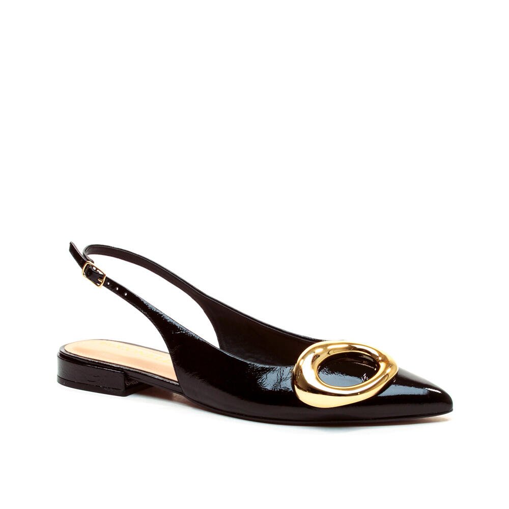 Sapatilha Slingback Couro Preto Cecconello 2628004-2 Preto/Dourado 3