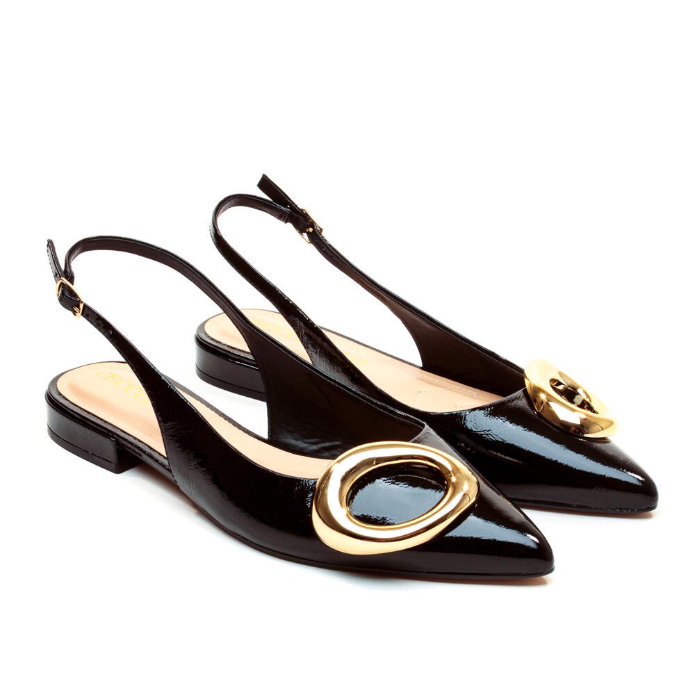 Sapatilha Slingback Couro Preto Cecconello 2628004-2 Preto/Dourado 5