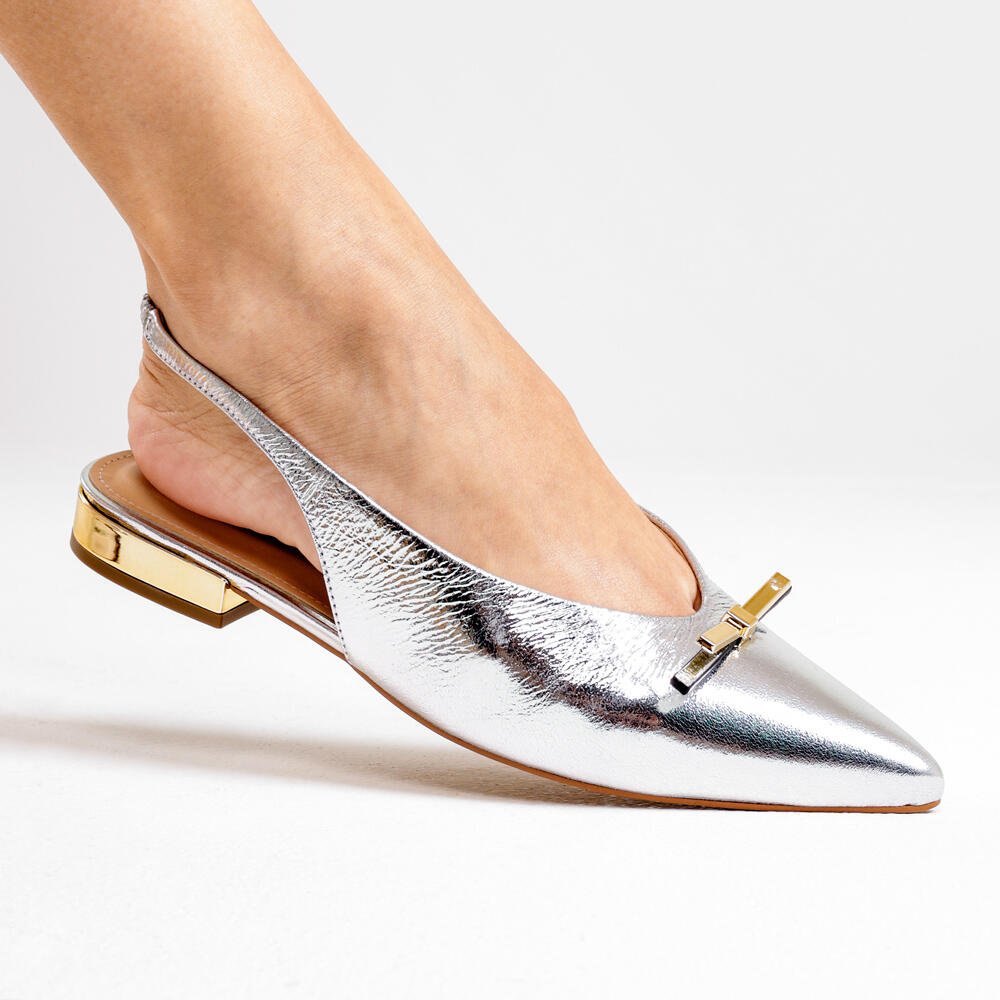 Sapatilha Slingback Couro Prata Cecconello 2641002-1 Prata 2