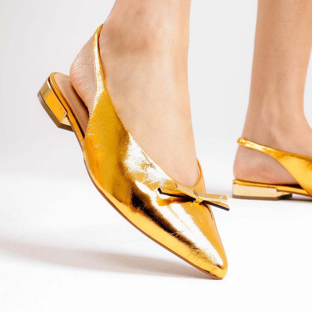 Sapatilha Slingback Couro Ouro Cecconello 2641002-2 Ouro 2