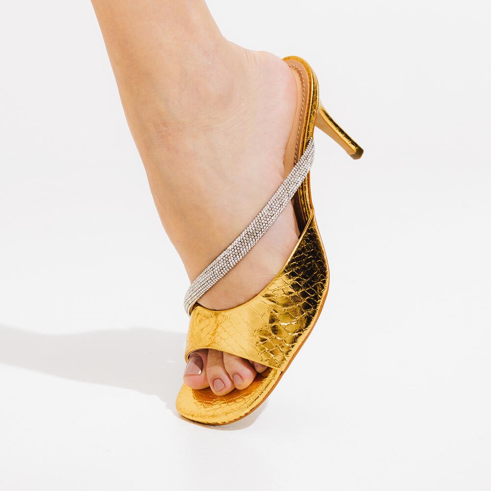 Tamanco Ouro Salto Médio Cecconello 2546004-2 Ouro 2