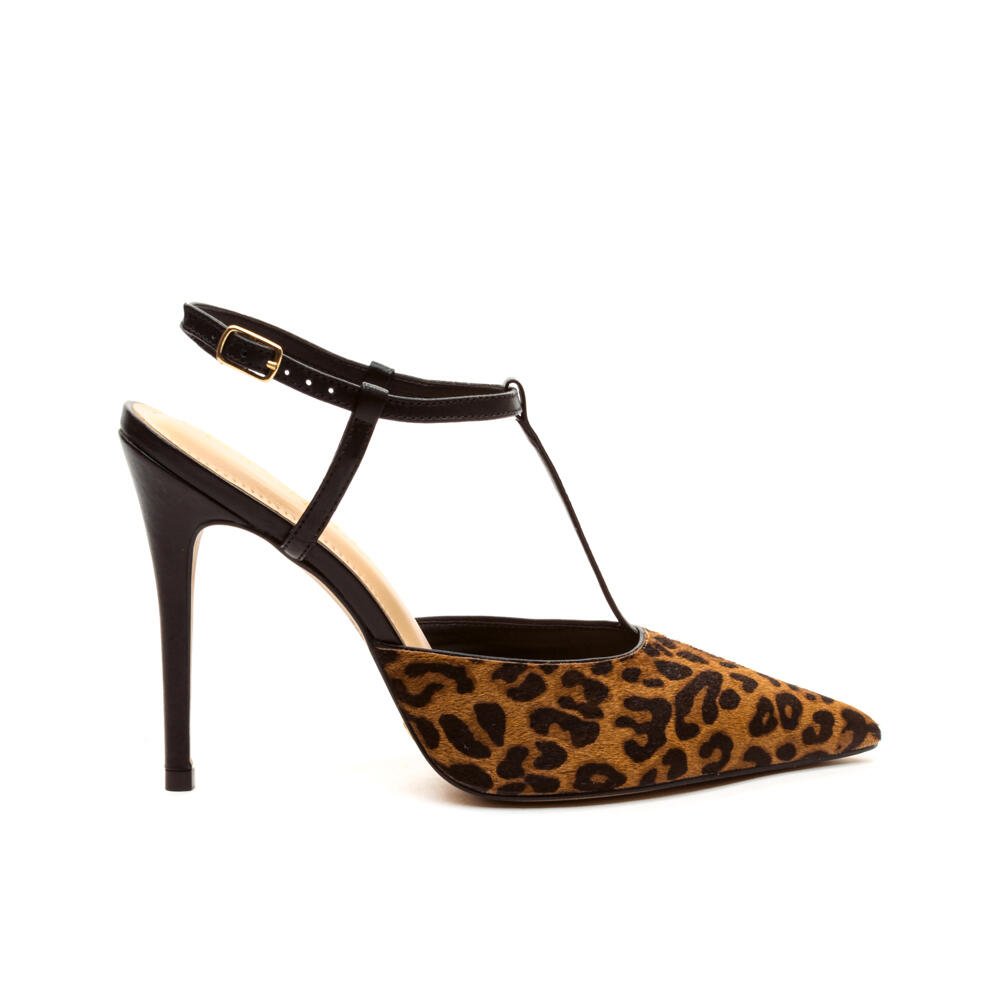 Slingback Couro Pelo Onça Salto Alto Cecconello 2624003-1