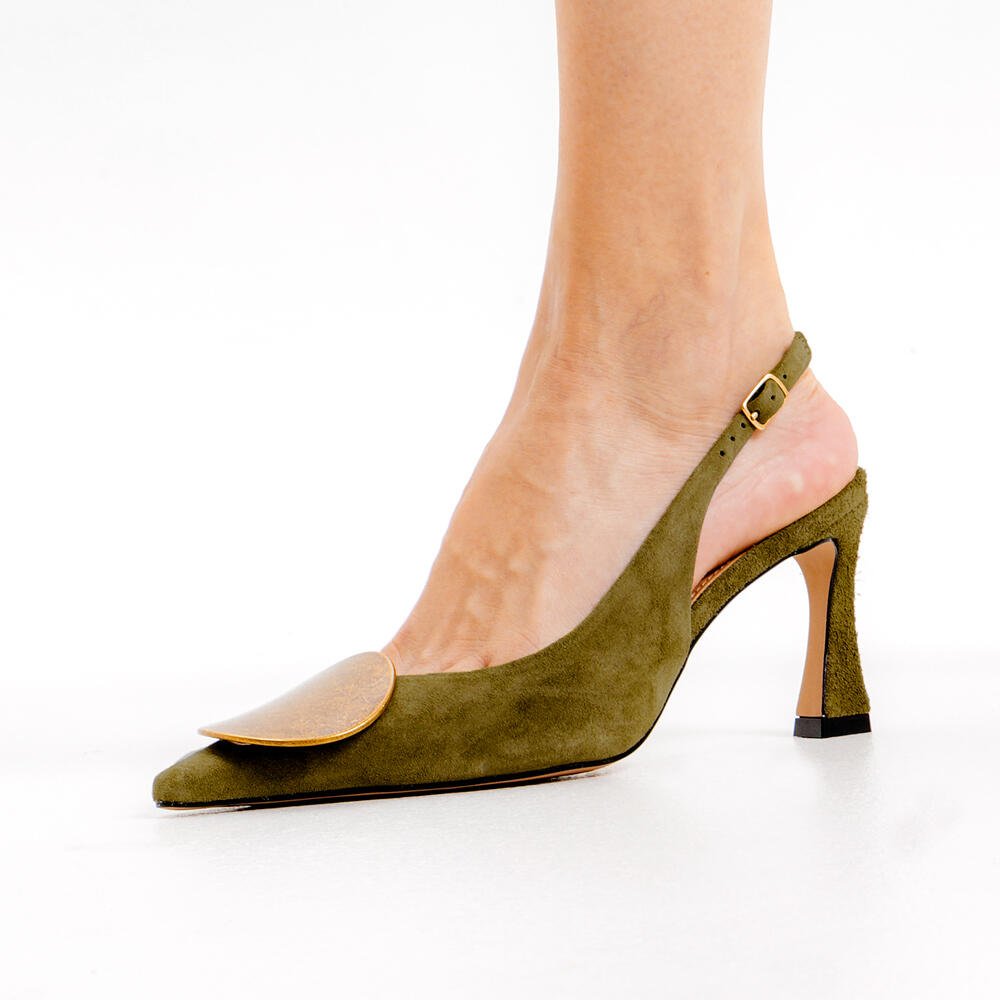 Slingback Couro Verde Salto Médio Cecconello 2640002-2 Verde 2