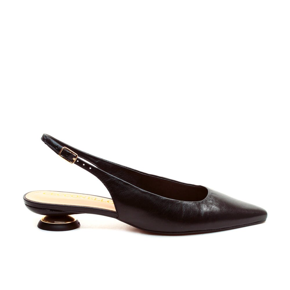 Slingback Couro Preto Salto Baixo Cecconello 2645001-9
