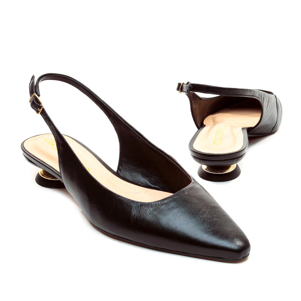 Slingback Couro Preto Salto Baixo Cecconello 2645001-9 Preto 4