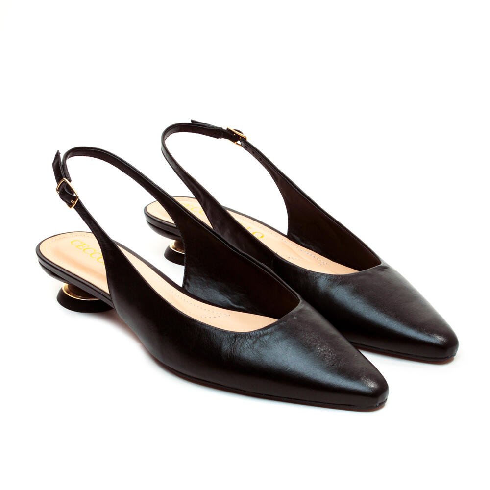 Slingback Couro Preto Salto Baixo Cecconello 2645001-9 Preto 5