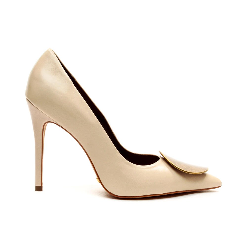 Scarpin Couro Off White Salto Alto Cecconello 2624002-3