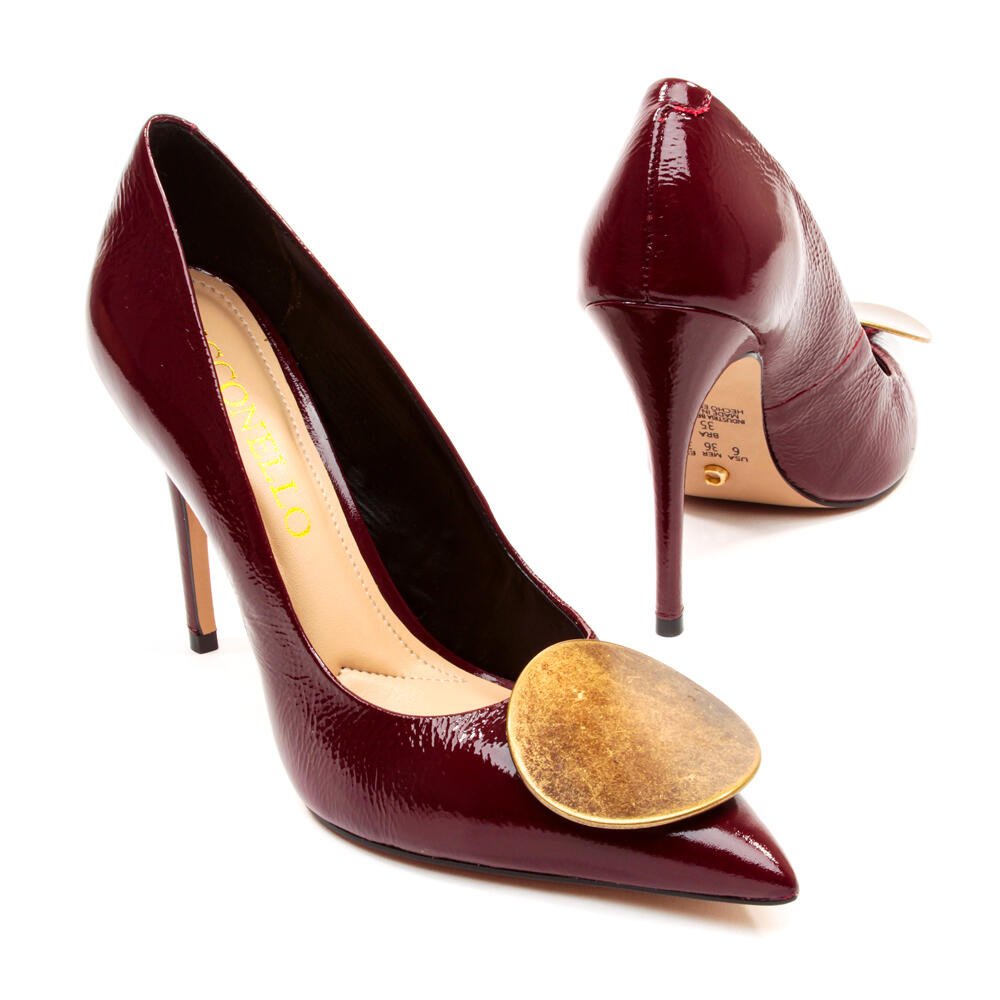 Scarpin Couro Bordô Salto Alto Cecconello 2624002-6 Bordô 5
