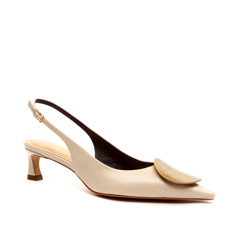 Slingback Couro Off White Salto Baixo Cecconello 2639002-2 Off White 3
