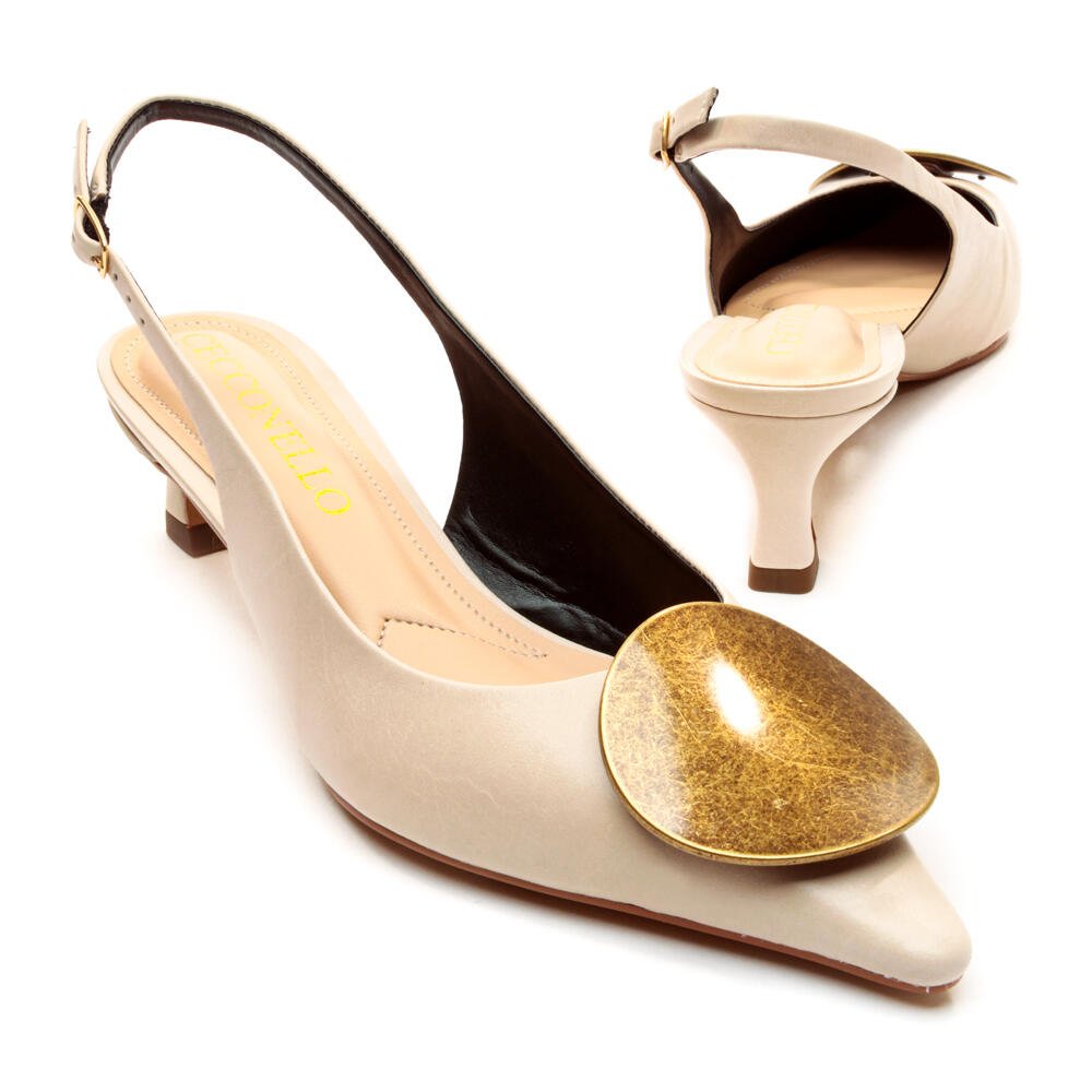 Slingback Couro Off White Salto Baixo Cecconello 2639002-2 Off White 5