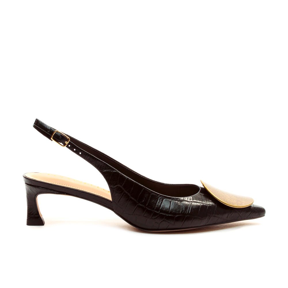Slingback Couro Preto Salto Baixo Cecconello 2639002-3