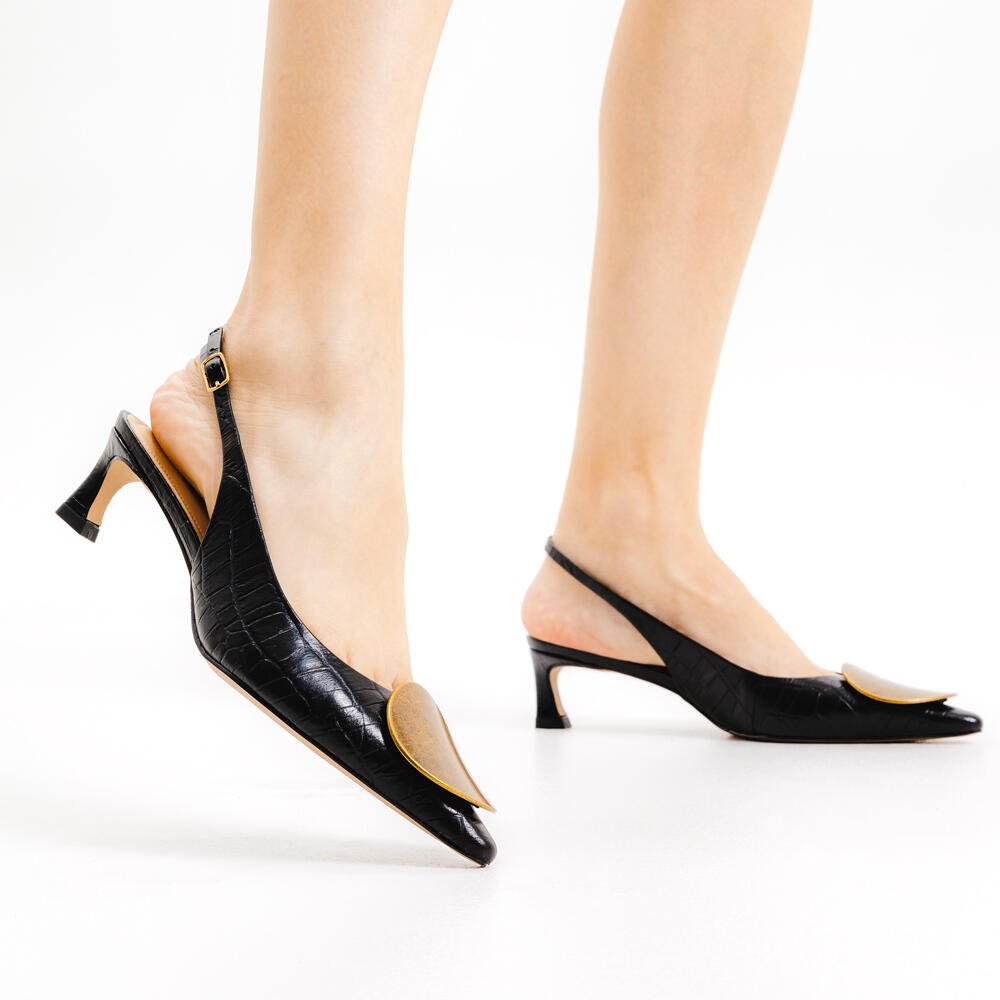 Slingback Couro Preto Salto Baixo Cecconello 2639002-3 Preto 2