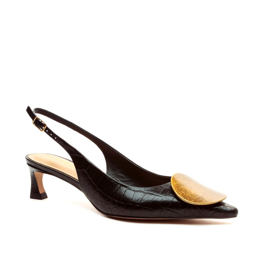 Slingback Couro Preto Salto Baixo Cecconello 2639002-3 Preto 3
